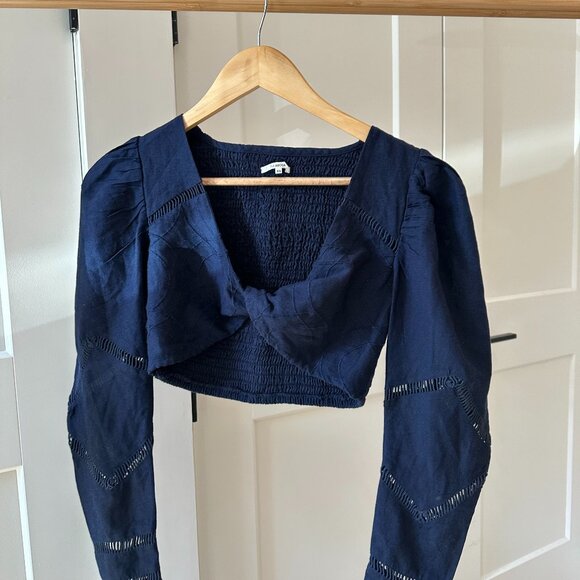 Tularose navy blue eyelet crop top - Picture 1 of 6